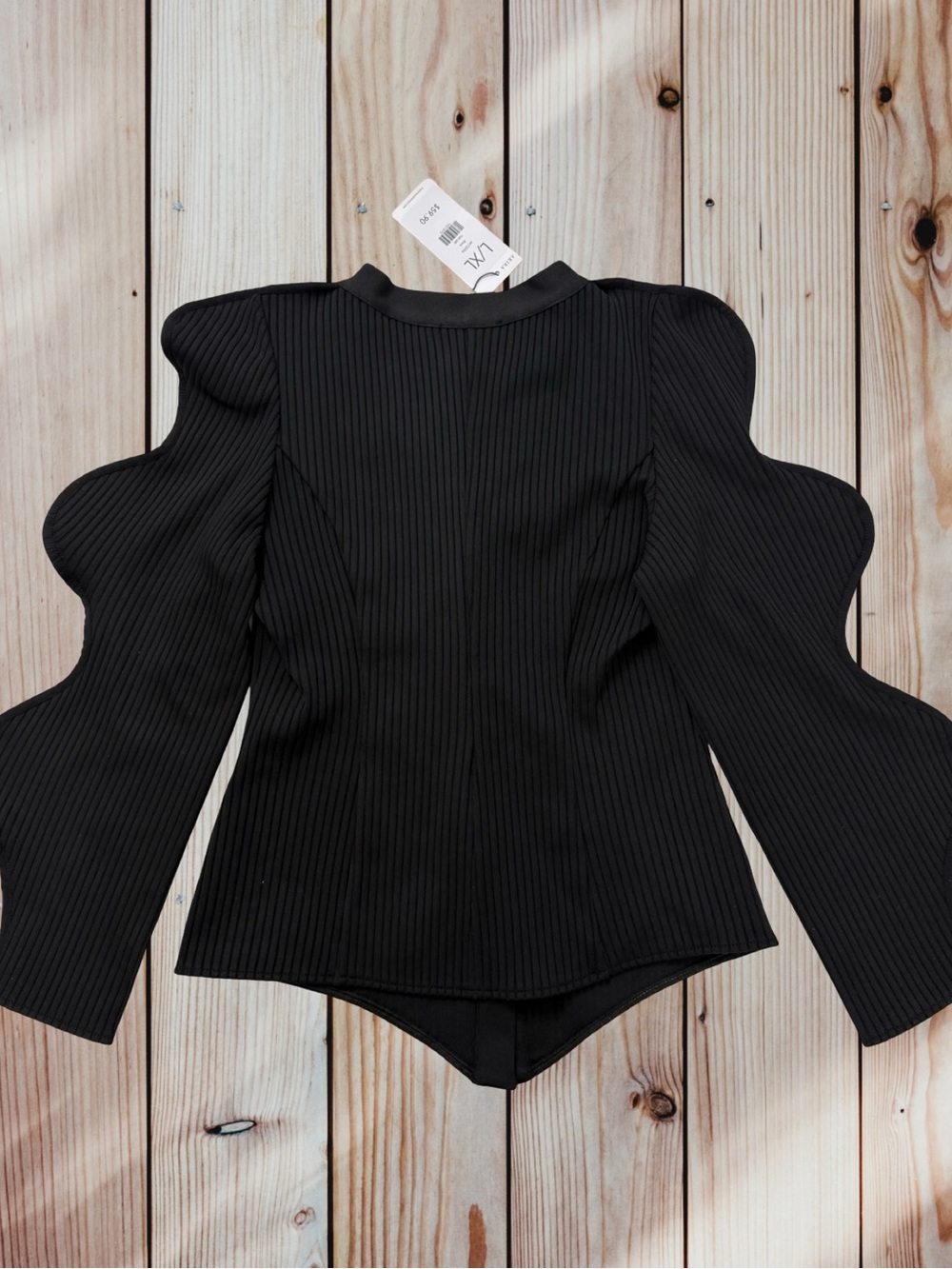 NWT AKIRA Black Wavy Structured Sleeve Ribbed Cardigan L/XL Statement Sweater - Picture 5 of 13